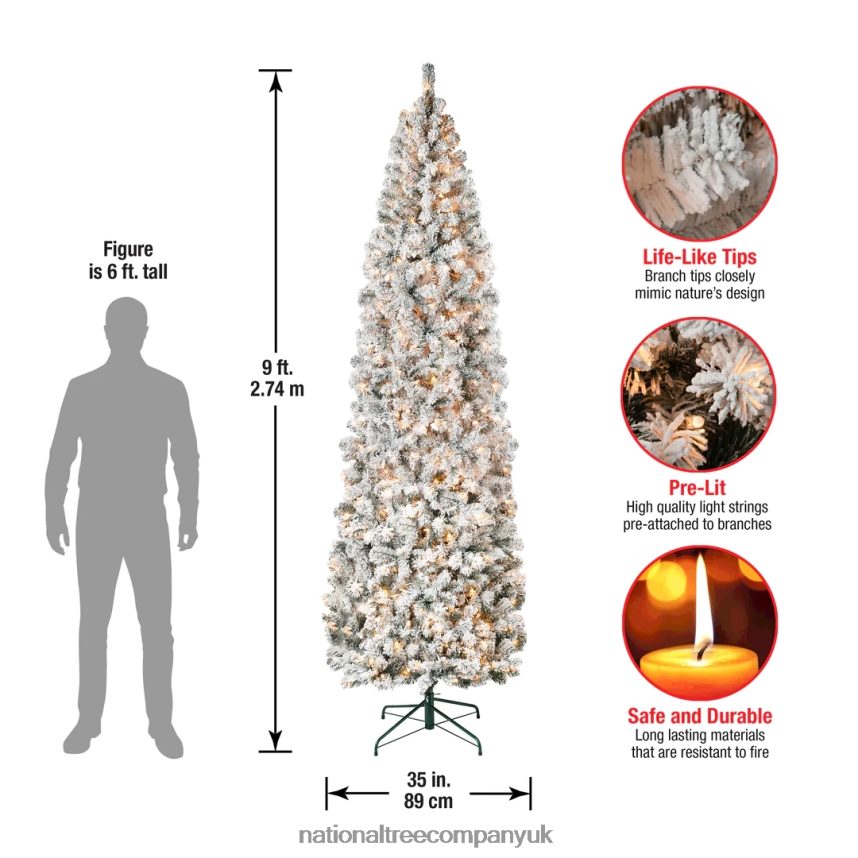 Trees | National Tree Company First Traditions Pre-Lit Acacia Flocked Tree Slim Christmas Tree Clear Incandescent Lights Plug In 9 ft F2L4F116
